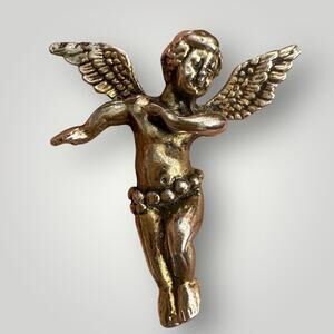 Vintage BR Cherub Angel Pendant Silver Tone Cupid